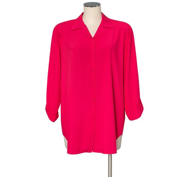 80's 90'S Red Pink Division of GRAFF Button Up Top Shirt Blouse 8 - Picture 1 of 2